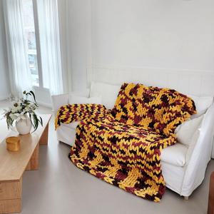 옐로우 꽈배기 손뜨개 대형 블랭킷/ 소파커버/담요