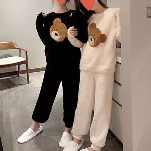 2컬러/ 빅곰돌이 라운드 수면잠옷 극세사잠옷 겨울잠옷 여성 파자마 홈웨어 상하세트
