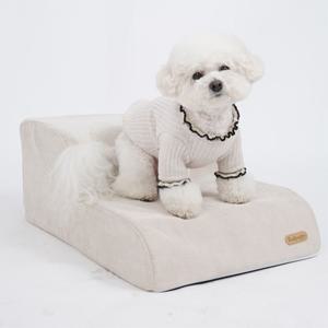 플로랄 펫스텝 소파지 원단 강아지 고양이 계단 밀크 아이보리 2단