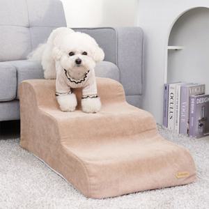 플로랄 펫스텝 소파지 원단 강아지 고양이 계단 밀크 베이지 3단