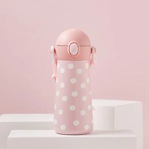 더보틀 원터치 어깨끈 이중스텐물통 460ml(핑크 도트)