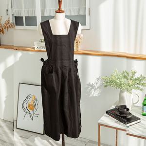 제이드 앞치마 면린넨 블랙 공방 주방 무지 심플 프릴 원피스형