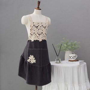 캐미컬 앞치마 면린넨 공방 주방 심플 레이스 프릴 자수 원피스형