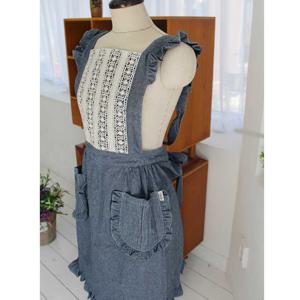 앤 해지청 앞치마 공방 주방 무지 러블리 레이스 프릴 원피스형