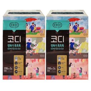 코디 각티슈 행복이톡톡톡 200매 3입x2 곽티슈 갑티슈 곽휴지 미용티슈