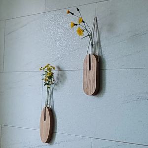 고급 원목 우드 벽걸이 화분 수경식물 월넛 오크 간편 걸이형 시험관 화분