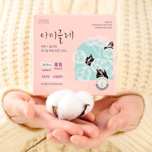 유기농 목화 순면  100% 생리대 중형 12p 1팩