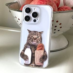 MADE 빵을 든 고양이 실사 투명 아이폰케이스