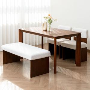 라넨스 고무나무원목 4인 테이블 1400 식탁세트 2colors (의자 2ea +벤치)