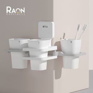 회전 칫솔꽂이 양치컵 세트 거치대 면도기 3구