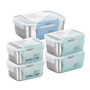 퓨어 국산 스텐 밀폐용기 스텐김치통 A세트(4호, 6호, 미니핸디1호) 5P