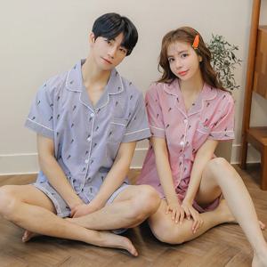 자체제작 미니당근 투피스 남여 커플잠옷 여름파자마 홈웨어 상하세트