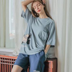 디즈니정품 개구쟁이 미키 투피스 여성 여름파자마 잠옷 홈웨어 상하세트