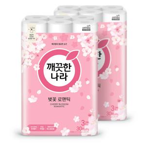 벚꽃 로맨틱 벚꽃향 3겹 화장지 27m 30롤 2팩