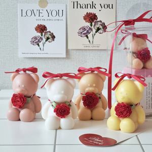 가정의달 카네이션 작은 곰돌이 캔들 + 선물포장 어버이날 스승의날 부모님 선생님 선물