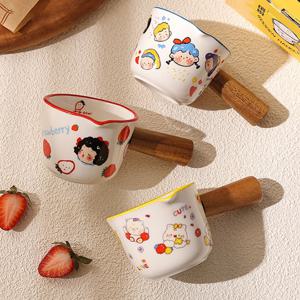 [해외] 북유럽 우드핸들 에스프레소 샷잔 도자기 눈금샷잔 3colors