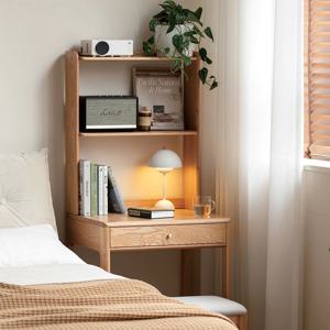 프라하 미니멀 컴팩트 오크 원목 책상 600 상부 수납장 세트