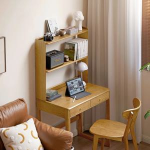 프라하 미니멀 컴팩트 오크 원목 책상 1인용 1000 상부 수납장 세트