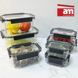 1+1 이태리 am 4300ml 트라이탄 밀폐용기 투명뚜껑 반찬통 소분 냉동보관 전자레인지