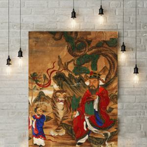 탱화 산신 그림 호랑이 소나무 그림 한국 전통 불교 민화 포스터 산신각 빈티지 옛날 그림