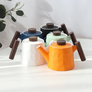 티로직 계수나무 우드 핸들 도자기 티팟 티포트 500ml
