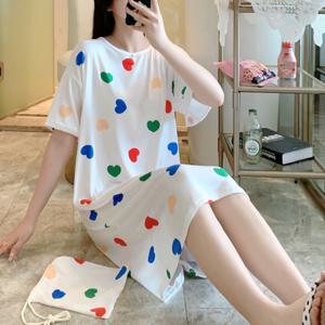 10 하트 무지개 반팔 원피스 잠옷 여름 여성 홈웨어 파자마 학생잠옷 여름잠옷
