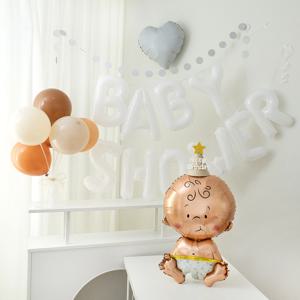 베이비샤워 화이트 하트 풍선 파티 용품 세트