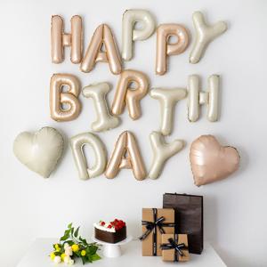 파스텔 크림베이지 생일레터링 하트 호일풍선 생일 파티용품 세트