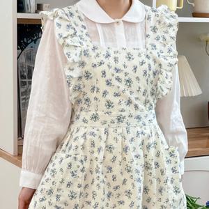 원피스앞치마 프릴 애견미용 꽃무늬 주방 미용실 어린이집 앞치마