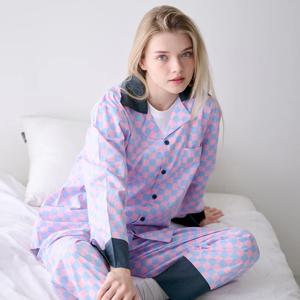 면모달 하이틴 성인 잠옷 파자마 셋업 WV체커보드블루