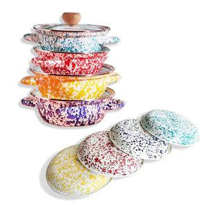 하코야 마블 법랑 양수 냄비 19cm+마블 법랑 디쉬 18cm 냄비접시세트 선물용