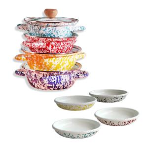 하코야 마블 법랑 양수 냄비 21cm+마블 법랑 디쉬 18cm 냄비접시세트 선물용