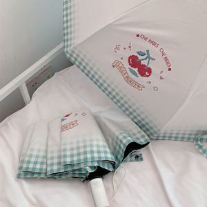 귀엽고 편한 체리 체크 우산 양산 2in1 자외선 차단 3단 자동