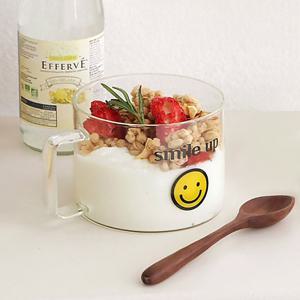 스마일 투명 내열 유리컵 홈카페 디저트 브런치 시리얼 볼 500ml