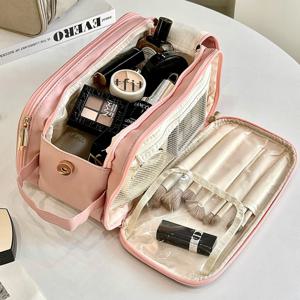레더 점보 화장품 파우치 대용량 스트랩 메이크업 브러쉬 여행용 수납 가방 4colors