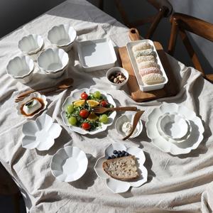 화이트 꽃 도자기 무광 그릇세트 신혼 식기 홈세트 4인 D 20P