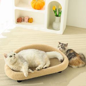 킹덤 고양이 스크래쳐 침대 방석 평판형 골판지 스트레스 해소 휴식 놀이터 베이지