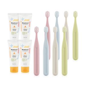 고불소 아기 유아 어린이 치약 칫솔(애플망고향 치약 4개+ 1단계 칫솔 8개)