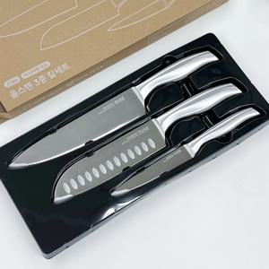 소소 올스텐 일체형 주방 칼 3종세트 곡선형 핸들 (과도+산도쿠+쉐프나이프)
