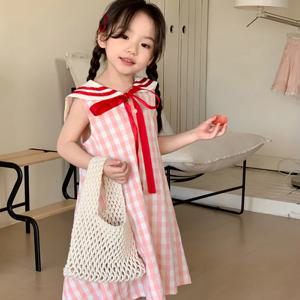 로엘 새틴 리본 체크 원피스 R11594