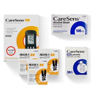 케어센스N 혈당측정기+시험지 150매+침210개+알콜솜200매 당 체크기 검사기 세트