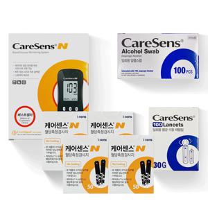 케어센스N 혈당측정기+시험지200매+침210개+알콜솜200매 당 체크기 검사기 세트