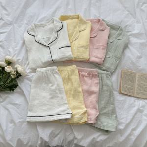 여성 여름 기본 잠옷 요루면 반팔 순면 파자마세트 (4color)