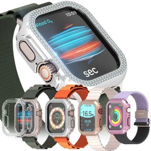 고부기 애플워치 9 8 7 6 SE 2 호환 큐빅 베젤 쉴드 강화 케이스