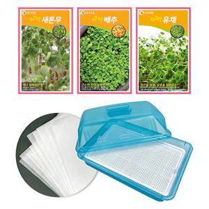 새싹재배기(중)+부직포+[새싹새론무, 새싹배추, 새싹유채씨앗 각30g] .수경재배