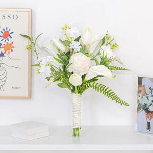 카라 조화 꽃 부케 셀프웨딩 화이트 퓨어 튤립 31cm 꽃다발 촬영