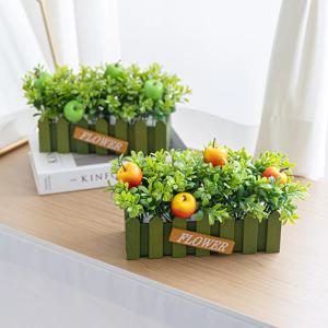 초록 사과 모형 울타리 조화 화분set 13cm 2color 인테리어 테이블 과일장식 소품