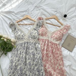캡내장 여성 여름 순면 원피스 잠옷 홈웨어 2color