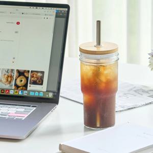 에코 글라스 유리 텀블러 세트 600ml (우드뚜껑+PP뚜껑+스텐빨대포함) 대용량 유리컵