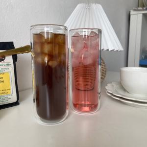 이중 원형 내열 유리컵 주스 커피 에이드 맥주 300ml